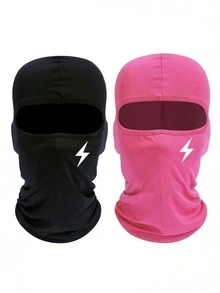 Musion 1pc/2pcs Lightning Pattern Warm Face Mask, Elastic Full Face Coverage, Windproof Breathable Neck Gaiter, Suitable For Streetwear, Cycling, Outdoor Sports - Multicolor - View 9