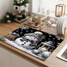 1pc Dish Drying Mat, Coffee Machine Mat, Christmas Snowman Pattern Dish Drying Mat, Holiday Atmosphere Desktop Absorbent Non-Slip Mat, Suitable For Kitchen Countertop, Adds Warm Winter Holiday Atmosphere, Multi-Purpose Drainage Mat, Home Gift, Desktop Decoration - XYLSD-847 - View 2