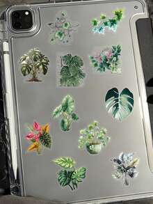 50張綠色植物工作坊貼紙 PET材質，適合成人、青少年貼紙愛好者，可用於剪貼簿、筆記本、筆電、手機殼、行李箱及吉他裝飾 - A - 查看 5