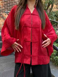 New Fashion Elegant Solid Color Women's Vintage Shirt Home Wear All Season Top Red - Red - View 1