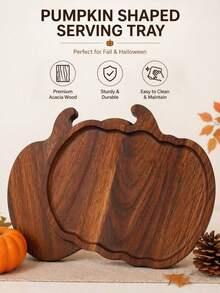 Natural Pumpkin Shaped Wooden Serving Tray | Smooth Wood Decorative Platter For Kitchen & Holiday Table Decor, Ideal Serving Board For Halloween, Thanksgiving & Christmas, Perfect Gift For Cooking Lovers - View 3