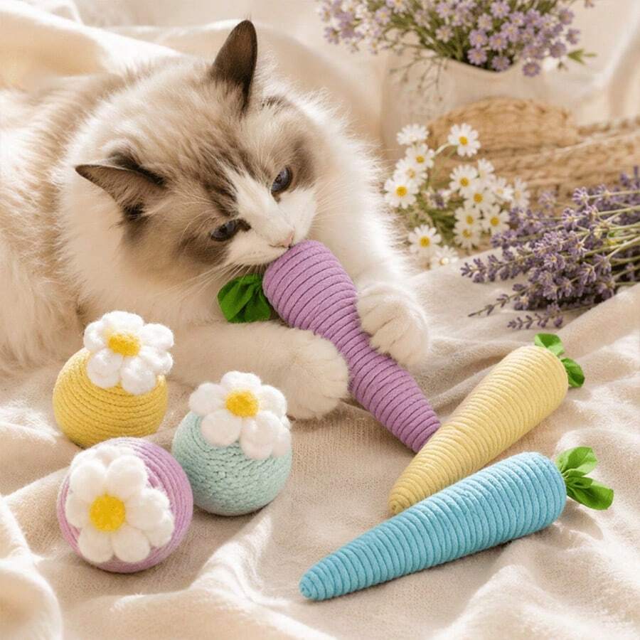 2pcs/Set Sisal Sound Cat Toys, Interactive Cat Teaser Toys, Durable And Scratch-Resistant, Self-Entertainment And Boredom Relief, Suitable For Indoor Cats, No Battery Required - Multicolor - View 1