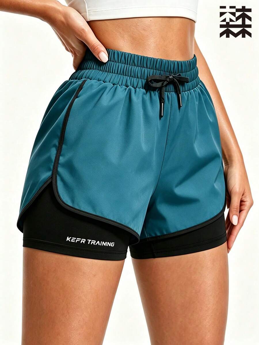 mulinsen Women's Casual Versatile Solid Color Loose Shorts, Summer Sports 2 In 1 Running Fitness Training Shorts - Lake Blue - View 1