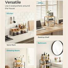 1pc Adjustable Stackable Storage Rack, Multi-Functional Wooden Storage Shelf, Suitable For Kitchen Countertop, Seasoning, Bathroom And Storage Room, Space-Saving Gift For Home Storage Enthusiasts And Cooking Lovers - Black - View 5