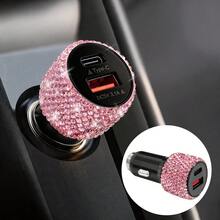 1件裝雙USB車用充電器，亮面手工水鑽水晶鑽石人造車飾，5V快充適配器，通用Android/手機，適合男女的完美節日/生日禮物 - 彩色 - 查看 69