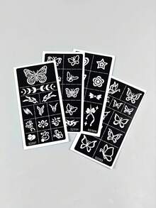 4pcs INS Style Butterfly Series Tattoo Templates, Minimalist Butterfly & Cute Tattoo Stickers, Suitable For Commute, Casual, Sweet Outfits - Black - View 6