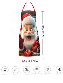 2Pcs 3D Santa Snowman Reindeer Print Christmas Kitchen ApronsChristmas 3D Character Apron Set Of 2, Cute Santa Snowman Reindeer Trio Pattern Kitchen Aprons, Festive Holiday Cooking Baking Wear For Christmas Family Gathering Gift - Multicolor - View 3