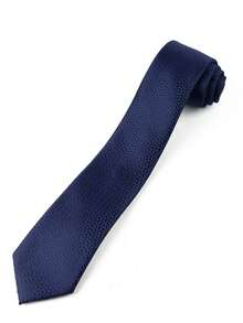 ZLQ&GOU 1 PC Navy Blue Men's Polyester Tie With Geometric Dark Pattern Design, 7cm Wide Jacquard Necktie, Business Casual Neck Accessory - Navy Blue - View 3