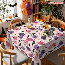 1/2pcs Halloween Tablecloth, Cute Pumpkin Bat Star Flower Pattern Polyester Tablecloth, Suitable For Kitchen Dining Room Coffee Table Dining Table Picnic Camping Country Farmhouse Decor Tabletop Protection Holiday Arrangement - Multicolor - View 7