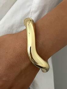 3/1pc Vintage Casual Women's Gold Wave-Shaped CCB And White Drip Oil Wave Twisted Metal Bracelet Set, Suitable For Daily Wear, Beach, Vacation, Date, Party, Wedding, Gift - Multicolor - View 6