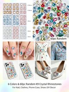 10/20/30/60pcs Mixed Shape K9 Glass Rhinestones Multicolor Fancy Cut Crystal Decor DIY Accessories For Nail Art And Craft Projects - Multicolor - View 5
