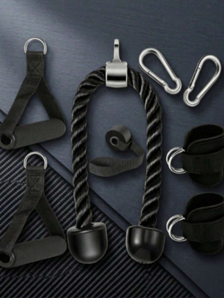 Heavy Duty Gym Cable Attachment Set With Triceps Rope, 2 Workout Handles, Door Anchor For Home Workout, Resistance Training And Pulley System - Black - View 1