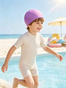 1pc Children Silicone Ear Protection Swimming Cap, Unisex Elastic Comfortable Non-Snug Swim Cap, For Long/Short Hair, Beach Access, First Day Of School - Multicolor - View 2