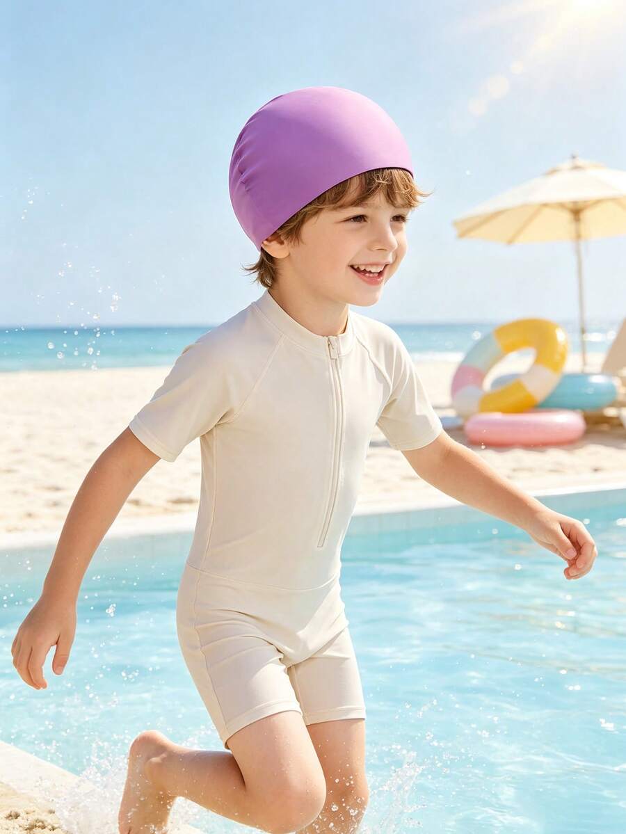 1pc Children Silicone Ear Protection Swimming Cap, Unisex Elastic Comfortable Non-Snug Swim Cap, For Long/Short Hair, Beach Access, First Day Of School