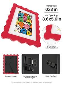 1pc Scallop Picture Frame Available In Multi Color/Size With White Mat, Wave Edge Photo Frame For Children's Gift, 11x14/8x10/6x8/5x7/4x6 Inch, Blue/Red/Yellow/Green/Black/White - Scalloped Picture Frame - View 12