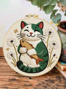 1PC 20*20cm/7.9*7.9in,Puppies, Kittens, And Mice Embroidery Kit, DIY Handmade Embroidery Set For Adult Beginners, Home Gift, Women's Sewing Gift, Including User Manual, Printed Pattern Fabric, Embroidery Frame, Needle And Thread. - Puppies, Kittens, and Mice - View 8
