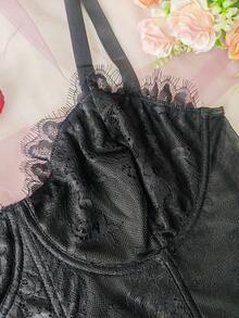 Corset phong cách cung đình Pháp màu đen viền ren, dây đeo spaghetti ren - màu đen - Xem 8