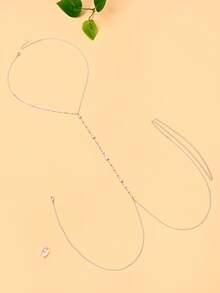FAAABULS 1pc Women's Gold Pearl Body Chain, Elegant Water Drop Bead Chest Chain & Waist Chain Integrated Adjustable Bikini Necklace, Suitable For Beach Vacation, Pool Party - Pearl - View 7