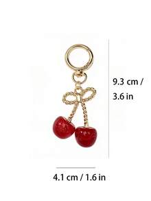 1pc Gold Glitter Cherry Twisted Rope Bow Keychain Pendant, Y2K Sweet Red Resin Fruit Key Ring Bag Charm, Suitable For Car Key Accessories, Birthday Holiday Gift For Girlfriend, Best Friend, Small Gift - Multicolor - View 7