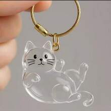 Transparent Cat-Shaped Memorial Pendant, Multiple Cute Cat Styles Available, Clear And Exquisite Shell, Can Store Pet Hair, Preserve Memories With Your Pet, Keychain, Can Be Hung On Bags, Keys, Suitable As Pet Memorial Gift - Multicolor - View 4
