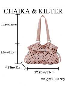 CHAIKA & KILTER 1件裝拼色PU布料托特包，女款時尚單肩托特包，滿版圓點圖案，雙手柄設計，拉鍊開合，飾帶裝飾，適合日常與街頭穿搭 - 粉色 - 查看 4
