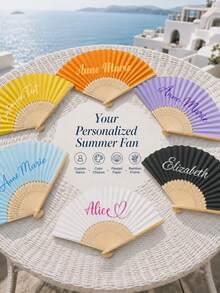 2pcs Personalized Colorful Fans, Vintage Curved Font, With Storage Bag, Customizable With Any Text, Name Or Quote, Business, Wedding Or Event Gift, Suitable For Wedding, Tea Party, Bridesmaid, Wedding Party, Teacher's Day, Halloween - Multicolor - View 8