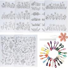 LAMYA 6 Sheets Water Soluble Embroidery Patterns Stick And Stitch Embroidery Paper Wash Away Wildflowers & Flowering Shrubs Designs For Hand Sewing Lover Beginners With Embroidery Thread Set - 5734-a476st - 4 Sets - View 2