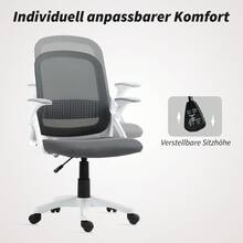 HOMCOM Office Chair With Flip-Up Armrests And Lumbar Support, Gray | Ergonomic Desk Chair, Height-Adjustable Swivel Chair With Tilt Function, Mesh Back, Computer Chair - Grey - View 6