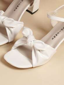 Women's Elegant White Bow Square Toe Chunky Heel Open Toe Slingback Buckle Sandals Wedding Shoes Bridesmaid Shoes Party Banquet Daily Versatile Women's Shoes - White - View 10