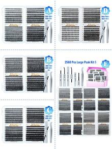 RITALASH RITA 2560/640pcs Eyelash Cluster Set 20D+30D+40D+50D+60D+80D+W05+W06+W02+W04 Thickened Cluster Eyelash Extensions 10-16mm Single Cluster Eyelash Extensions DIY Home Eyelash Extensions With Adhesive, Sealer And Tweezers - Black - View 2