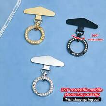 1pc/3pcs 2-In-1 360° Rotating Stainless Steel Ultra-Thin Phone Lanyard Clip, Triangular Connector + Metal Rhinestone Round Spring Ring, Anti-Drop Finger Strap With Decorative Charm, DIY Creative Personalized Fashion Phone Lanyard Connector, Phone Case Back Adhesive Pad Fixed Bracket, Universal Phone Accessory - Multicolor - View 6