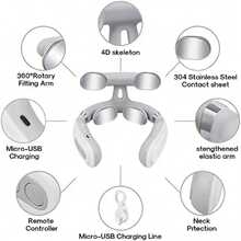 AXH. 1pc Portable Electric Neck Massager, Smart Cervical Massage Device, USB Rechargeable, Lithium Battery, Fragrance-Free, Ideal Gift For Family, Men And Women - Relieve Neck And Shoulder Pain - White - View 3
