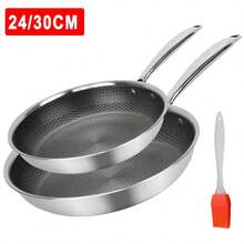 Stainless Steel Frying Pan, 24/30cm, Non-Stick, Compatible With Induction, Electric & Gas Hobs, Lightweight Daily Cooking Pan, Modern Kitchen Cookware - View 1