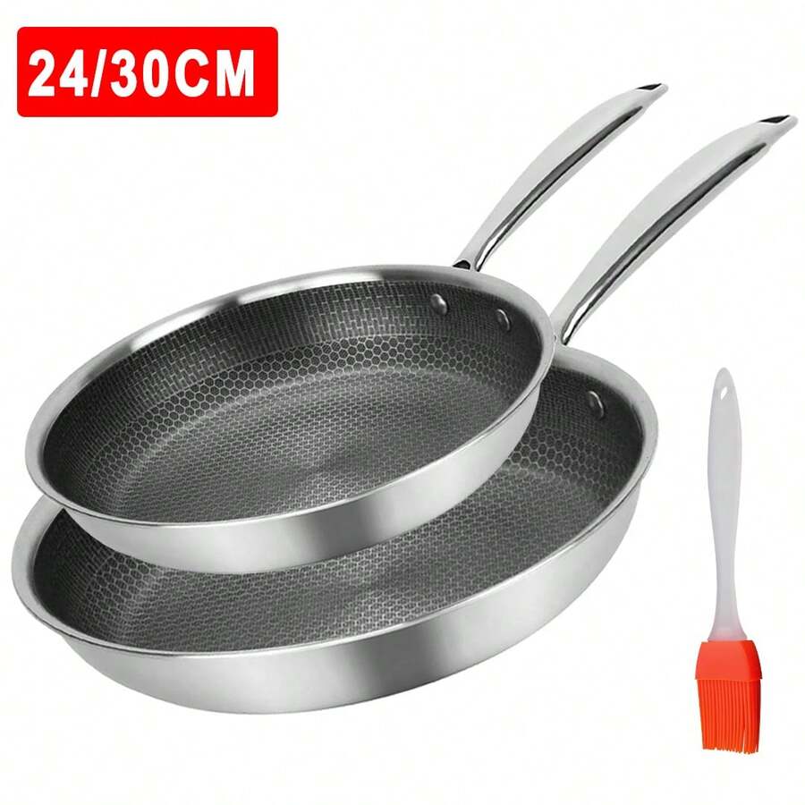 Stainless Steel Frying Pan, 24/30cm, Non-Stick, Compatible With Induction, Electric & Gas Hobs, Lightweight Daily Cooking Pan, Modern Kitchen Cookware - View 1