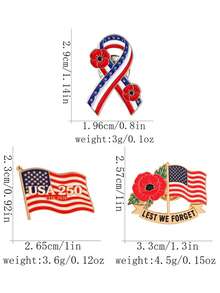 1pc Lest We Forget Poppy Brooch, American Flag Ribbon Commemorative Badge, Backpack & Jacket Decoration - Multicolor - View 3