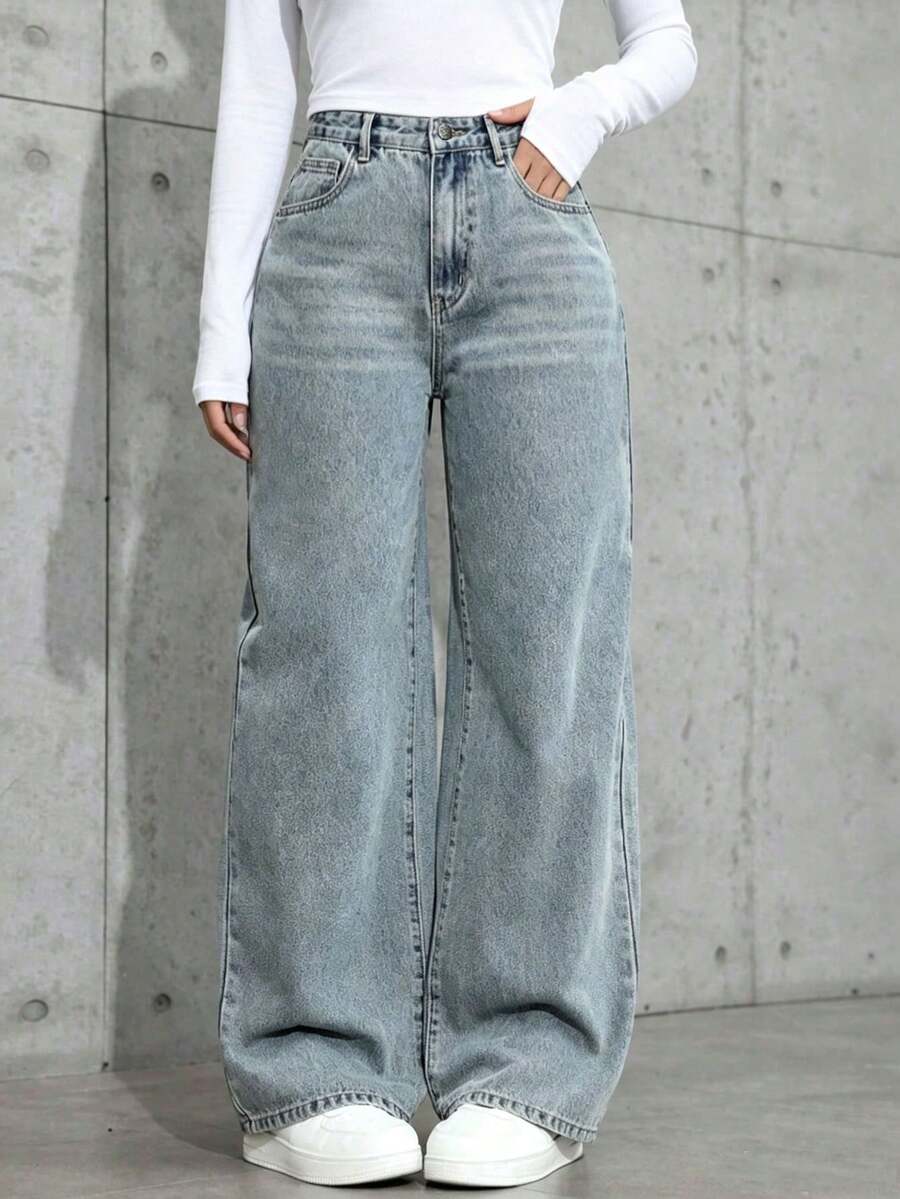 Teen Girl Simple & Elegant Straight-Leg Jeans - Light Wash - View 1