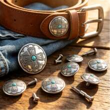 5Pcs Set Vintage Metal Cross Turquoise Inlaid Screw Rivet Hardware, Retro Cross Pattern Leather Craft Stud Fasteners, Screw On Leather Accessories For DIY Leather Crafts, Handmade Bags, Garment Leather Decor - Cross Turquoise Money Clip - View 12
