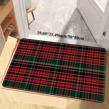 1pc Christmas Red & Green Plaid Kitchen Mat, Kitchen Rug, Door Mat, Runner Rug, Area Rug, Christmas Carpet - Multicolor - View 5