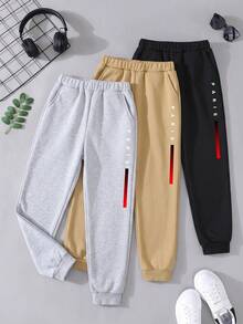 Purechapter 3pcs/Set Celana Olahraga Kasual Fleece Motif Huruf untuk Anak Laki-laki Remaja, Dengan Saku, Cocok untuk Aktivitas Luar Ruangan Serbaguna Sehari-hari, Musim Gugur/Musim Dingin - MultiWarna - View 2
