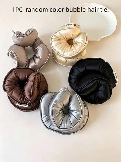 1Pc Random Color Pillow Sleep Scrunchie, Satin Padded Hair Tie, No Heat Curling Hair Accessory, Soft Cushion Hair Scrunchie For Overnight Waves, Women Daily Hairstyle Ponytail Holder