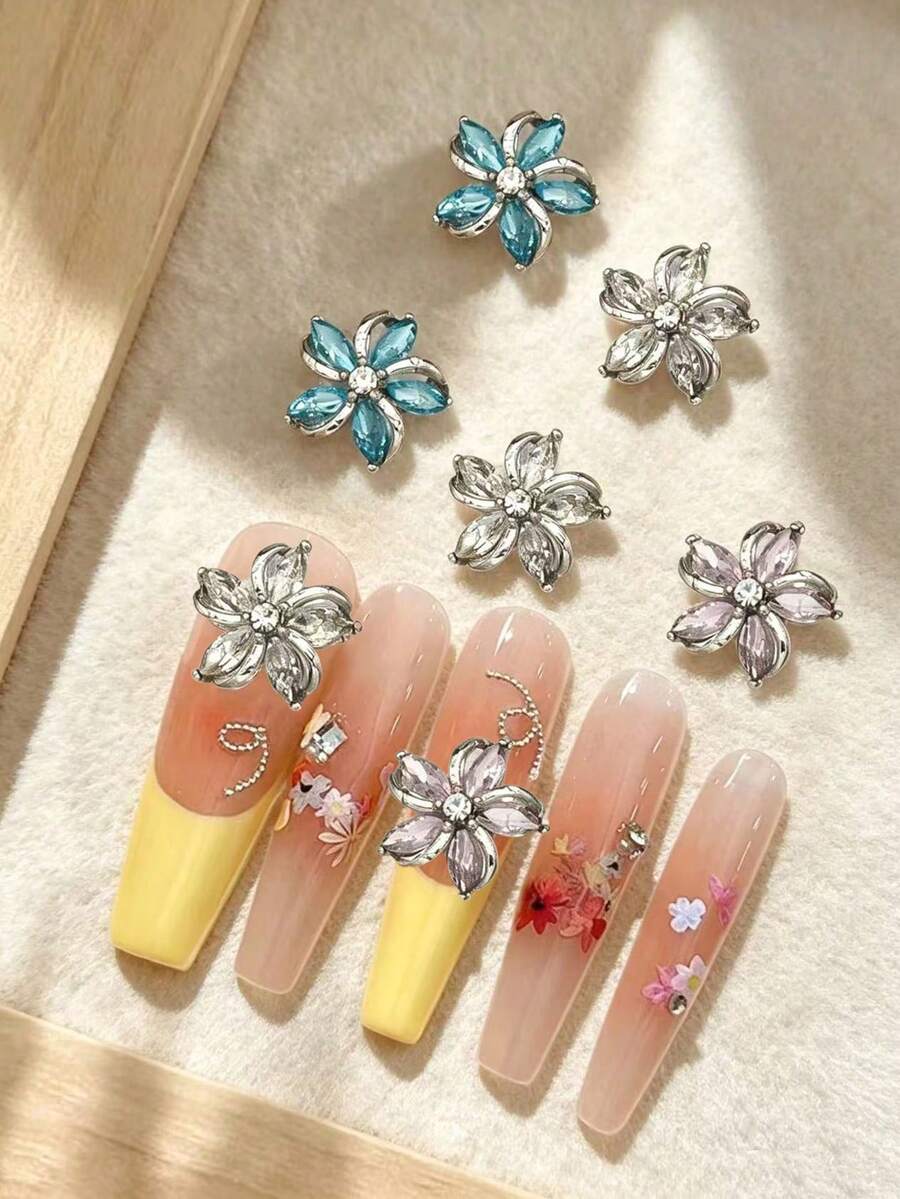 5件裝風車花美甲裝飾，甜美風美甲配件，DIY美甲飾品，美甲寶石，適用於衣服、鞋子和包包 - 彩色 - 查看 1