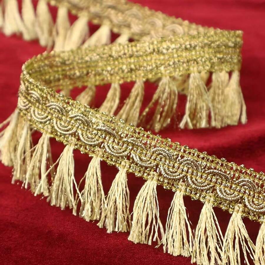 Tassel Fringe Trim, 5.5cm Golden Tassel Trim Tassel Ribbon Sewing Lace Fabric Trims Crochet Lace Ribbon For Curtain Dress Clothes Home Decor DIY Crafts