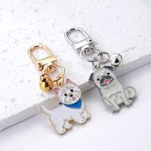 1/2pcs Enamel Dog Keychain With Bell & Swivel Clasp, 2 Styles, Cute Bag Charm For Keys, Handbags, Backpacks And Pet Lover Gifts - Black and White - View 9