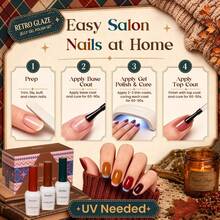 Beetles 6 Colors 9ML Retro Glaze Fall Jelly Gel Nail Polish Set, Sheer Amber, Brown, Blue, Teal, Burgundy, Red & Orange Tones With DIY Color Card, Nail Charms, Buttons & Glitter For UV Nail Art - 6 Colors 9ML Retro Glaze Fall Jelly - 查看 8