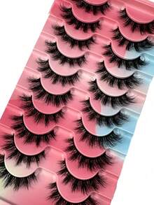 5 Pairs Classic Russian Mink Fur Cat Eye False Eyelashes, Natural D-Curl Fluffy Strip Lashes - Black - View 3
