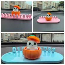Nueva Alfombra Antideslizante Numerada de Halloween + Base de Calabaza + Sombrero de Fantasma Adorno Creativo DIY para Tablero de Coche de Halloween Decoración de Elfo de Calabaza Bienvenida Halloween con tu Coche - Set de 3 piezas de fantasma - Ver 10
