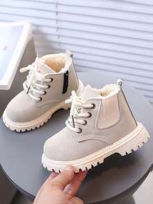 1 Pair Kids' Autumn/Winter New Fashion Versatile Ankle Boots, Fashionable Wear-Resistant Non-Slip Flat Boots For Toddlers - Beige - View 2