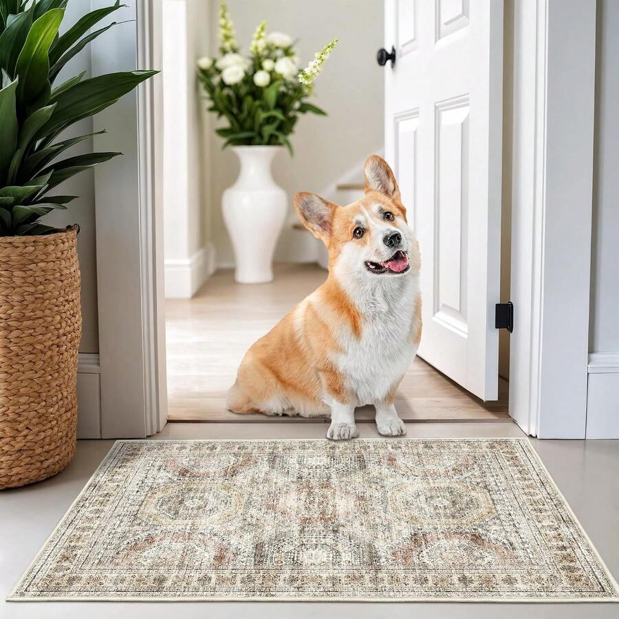 Alfombra de pasillo antideslizante para dormitorio, alfombra lavable con reverso de goma - Alfombra suave de pelo corto para cocina, lavandería, baño (61 x 244 cm, beige/marfil) - Rosa - Ver 1
