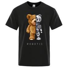 Asian Size Loose Cotton T-Shirt With Funny Robot Bear Design, Casual Clothing For Men - 款式 - 查看 1