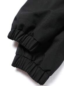 1pc Tween Boy Teen Winter Casual Thermal Lined Thick Zip-Up Hooded Jacket - Black - View 3